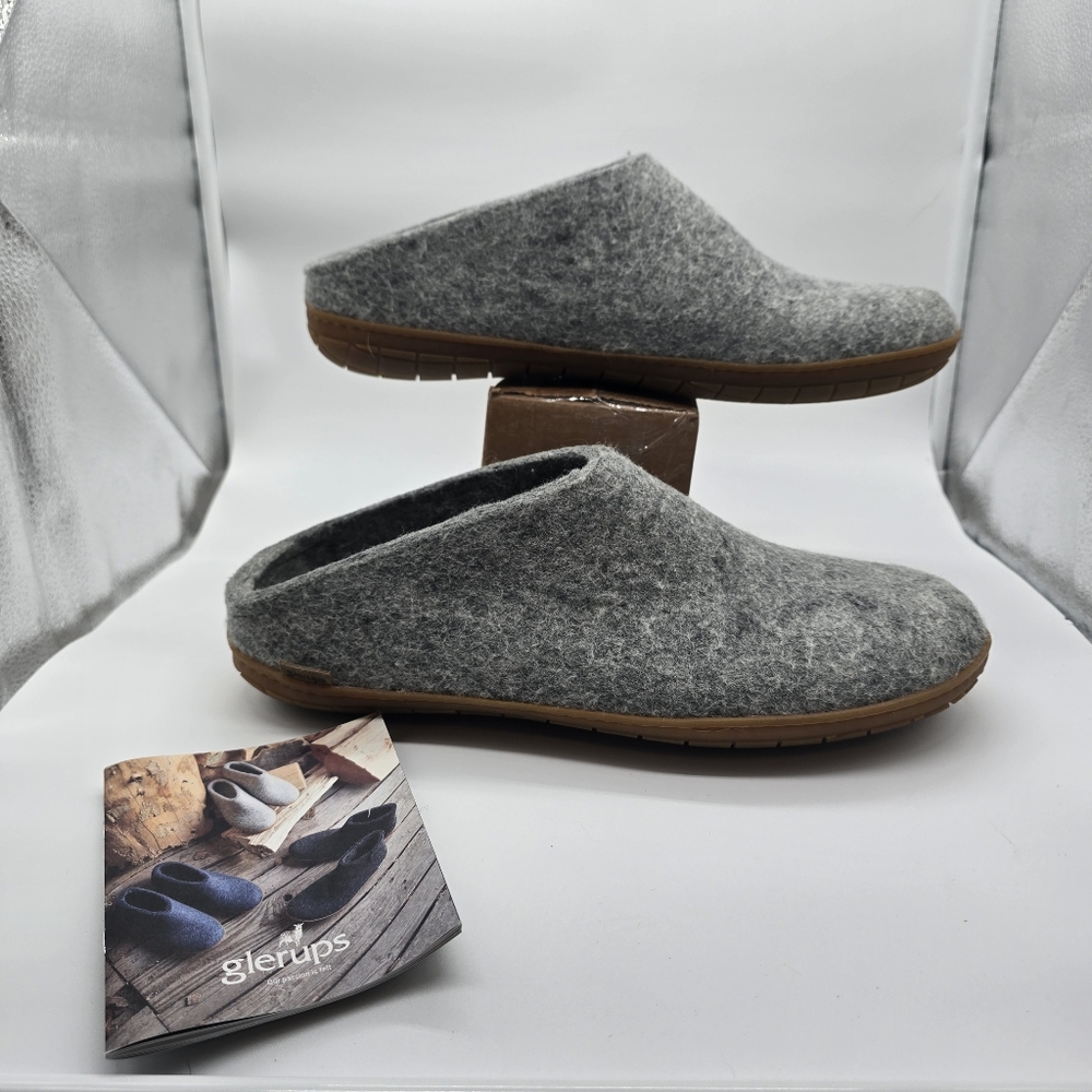 Glerups Mens EU 49 US 15 Slip On Natural Rubber Sole Honey Gray $135 Slippers